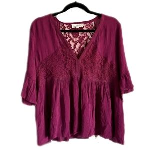 Boho Lace Top Wine Color NWT
